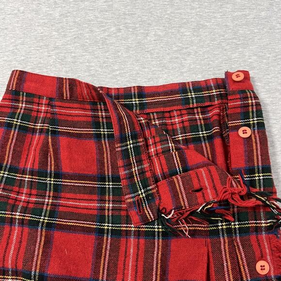 Vintage Kilt Plaid Skirt Womens Size 9 26W Red Tartan Button Wrap Wool Blend 90s - Picture 6 of 12